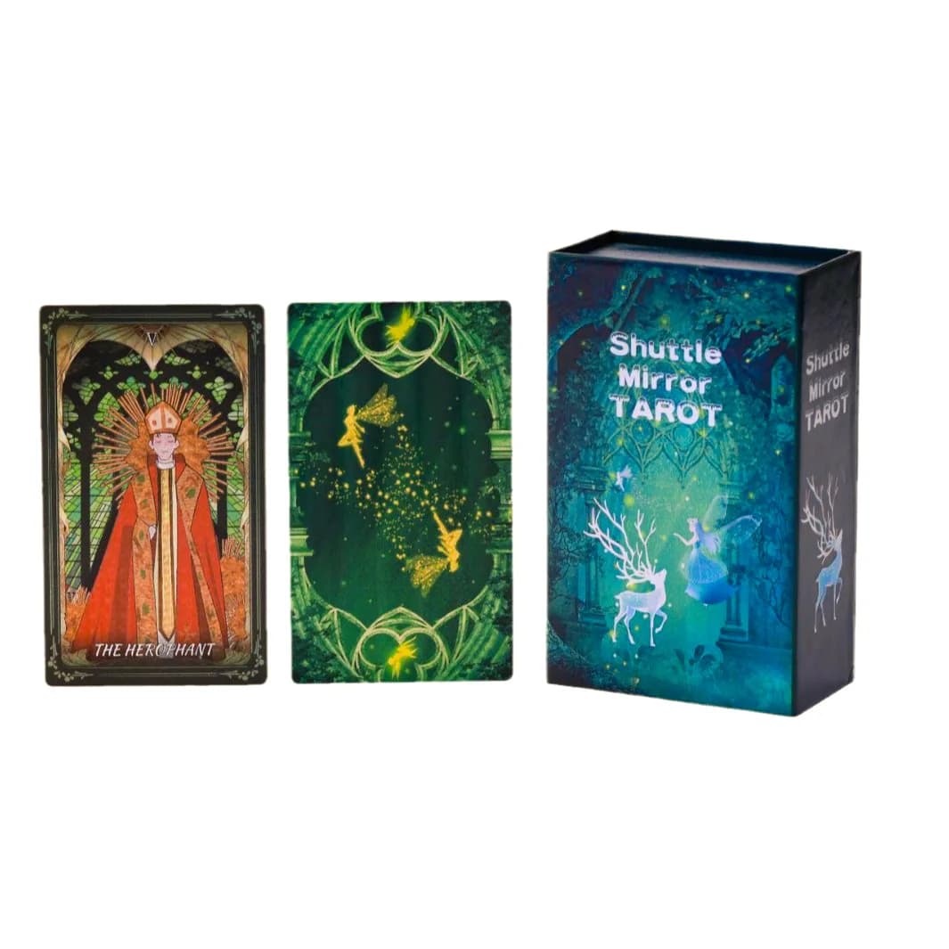 Carta dei tarocchi con specchio navetta verde con confezione regalo 78 carte da gioco da tavolo in plastica PVC durevoli impermeabili resistenti alle rughe