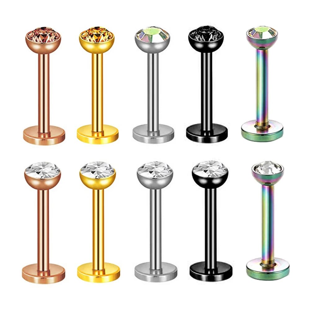 Piercing Labret in Acciaio Inox 16g con Sfera di Cristallo, Piercing Monroe per Labbra, Helix, Trago, Conchiglia, Orecchini per Cartilagine, Vendita all'Ingrosso