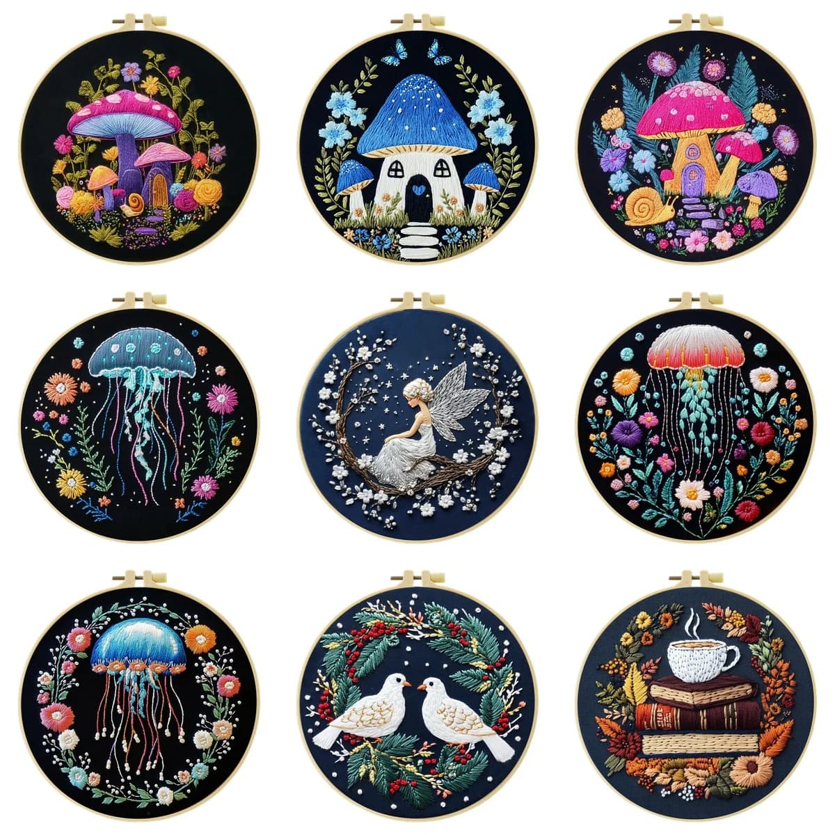 Kit di ricamo fai da te per principianti, cucito a mano, set di ricamo con motivi di fiori, piante e animali, fatto a mano.