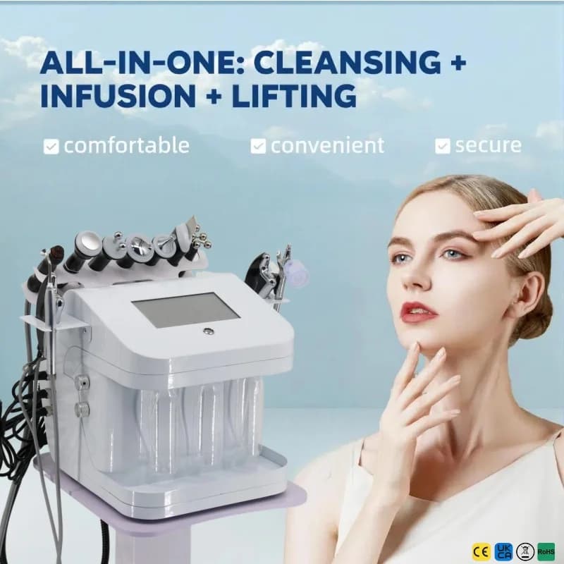 Macchina per Dermoabrasione Facciale 10-in-1, Dispositivo per Trattamento H2O2 Aqua Peeling, Ossigeno, Lifting e Idratazione della Pelle
