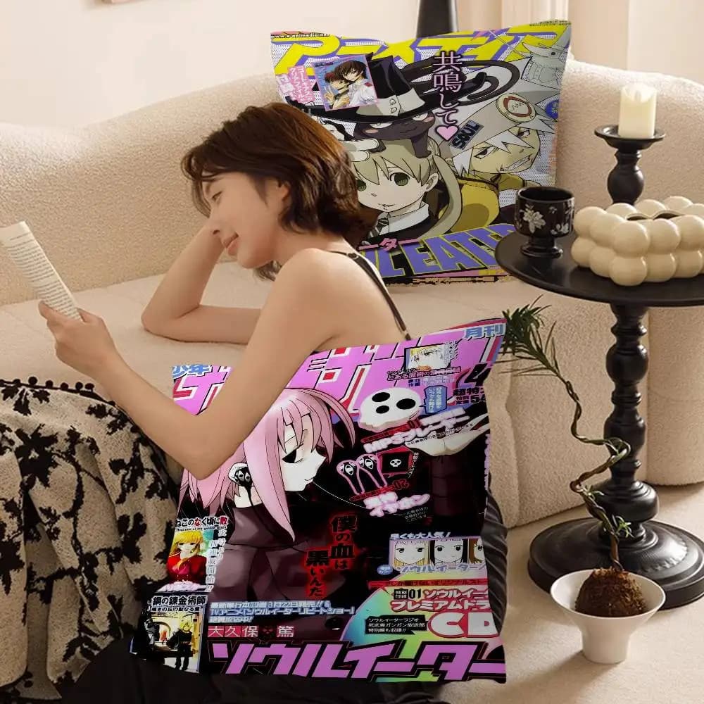 Federe per cuscini S-Soul Eater, popolari anime giapponesi, decorazioni per la casa, copricuscini super morbidi per matrimonio