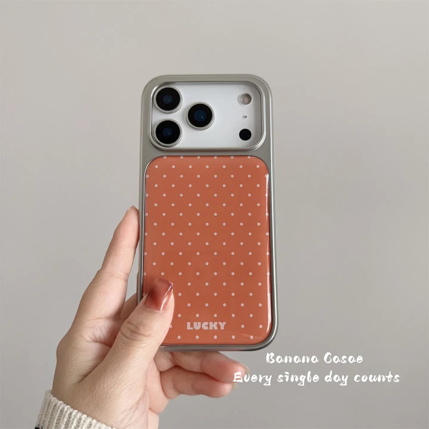 Cover for iPhone 17 AIR 16 15 14 13 12 11 Pro Max Plus Y2K with orange and white polka dots, Korean style, creative and trendy