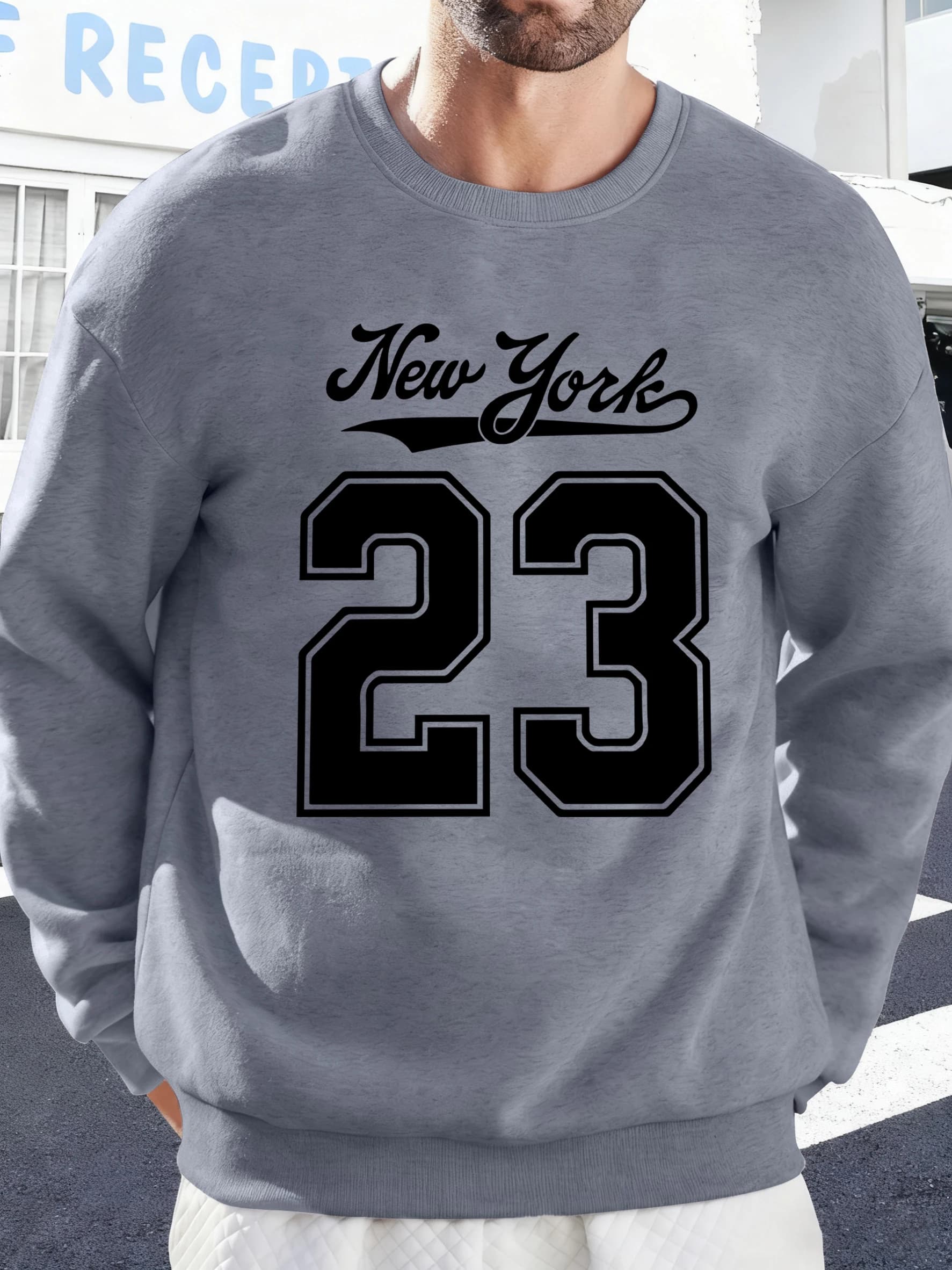 New York Numero 23 Stampa Felpa da uomo Autunno High Street Pullover Comode felpe calde Morbido pile Abbigliamento sportivo Retro Casual Top