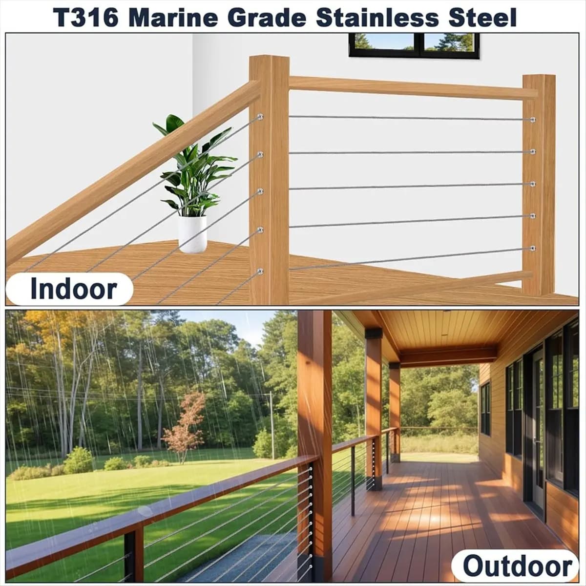 Top Sale 80PCS Stainless Steel Protector Sleeves for 1/8in Wire Rope Cable Railing,T316 Marine Grade Protective for Wood Posts A