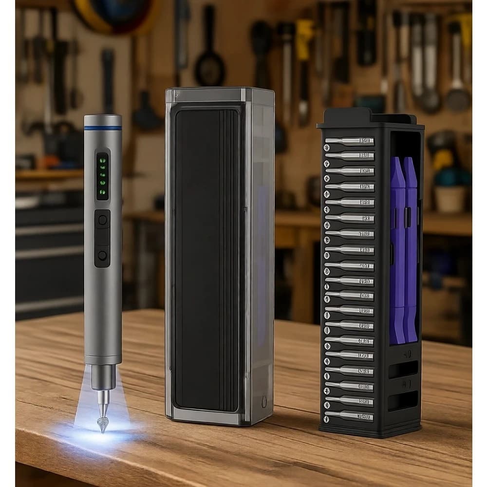 Mini Cacciavite Elettrico Ricaricabile con Magnetizzatore, 36 Punte S2 e Leve per Telefono, Fotocamera, Laptop