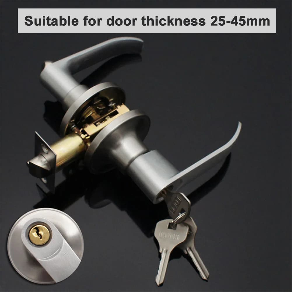 Entrance Door Handles with 3 Keys Interior Lever Lock Stainless Steel Door Knob Replacement for Bedroom Front Door