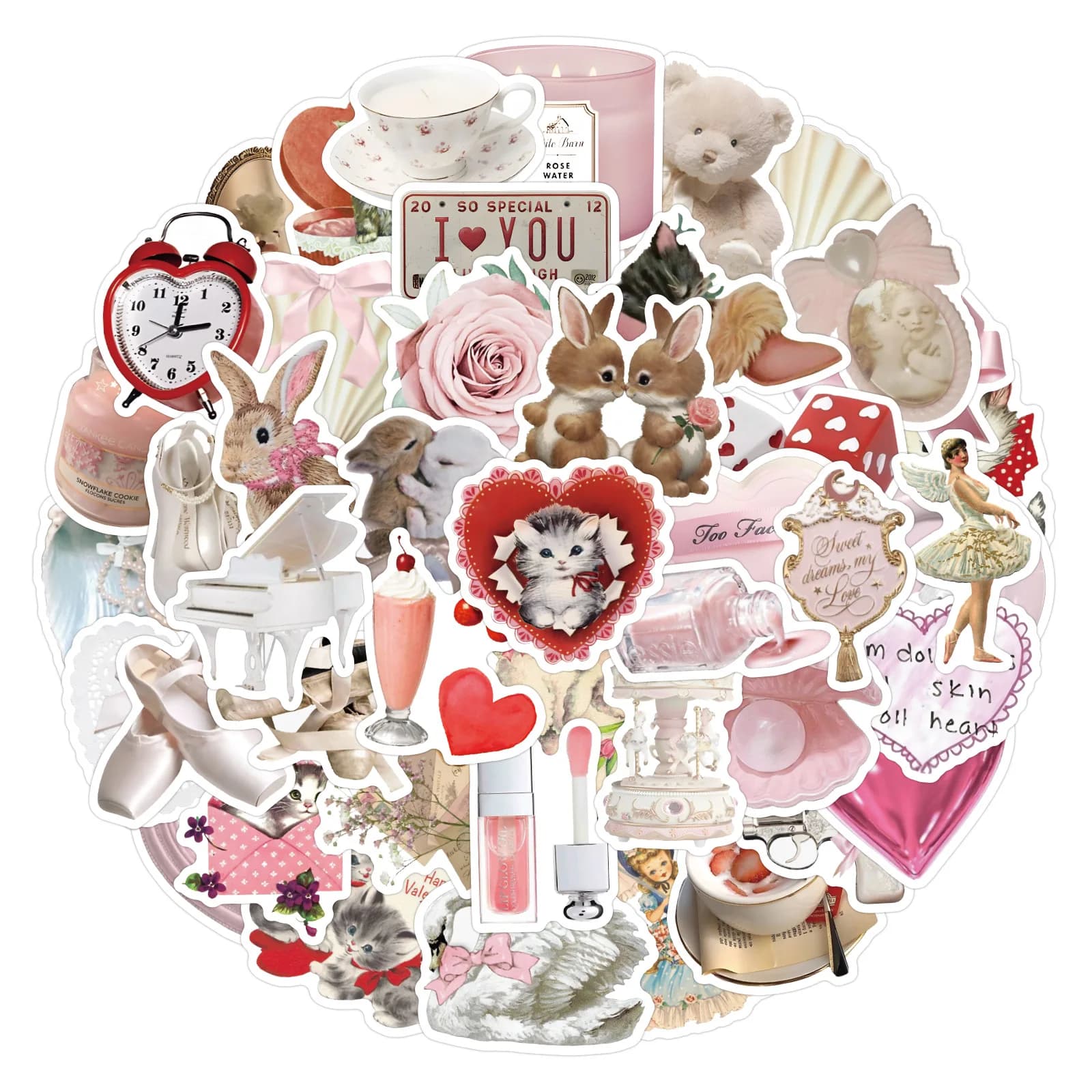 60Pcs Vintage Y2K Angel Stickers Pink Aesthetic Coquette Decals for Scrapbook Diary Laptop Water Bottle Skateboard