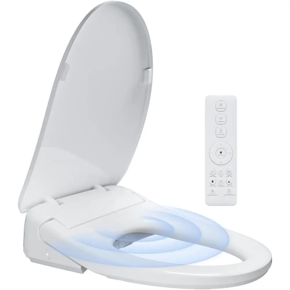 Toilet seat for bidet with automatic closure, elongated with infinite hot water, seat heating, night light, hot air dryer, advanced bidet
