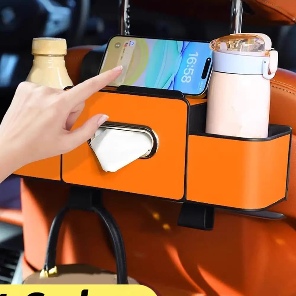 Organizer per Sedile Auto Resistente all'Usura, Portaoggetti per Poggiatesta con Portabicchieri e Porta Cellulare Impermeabile