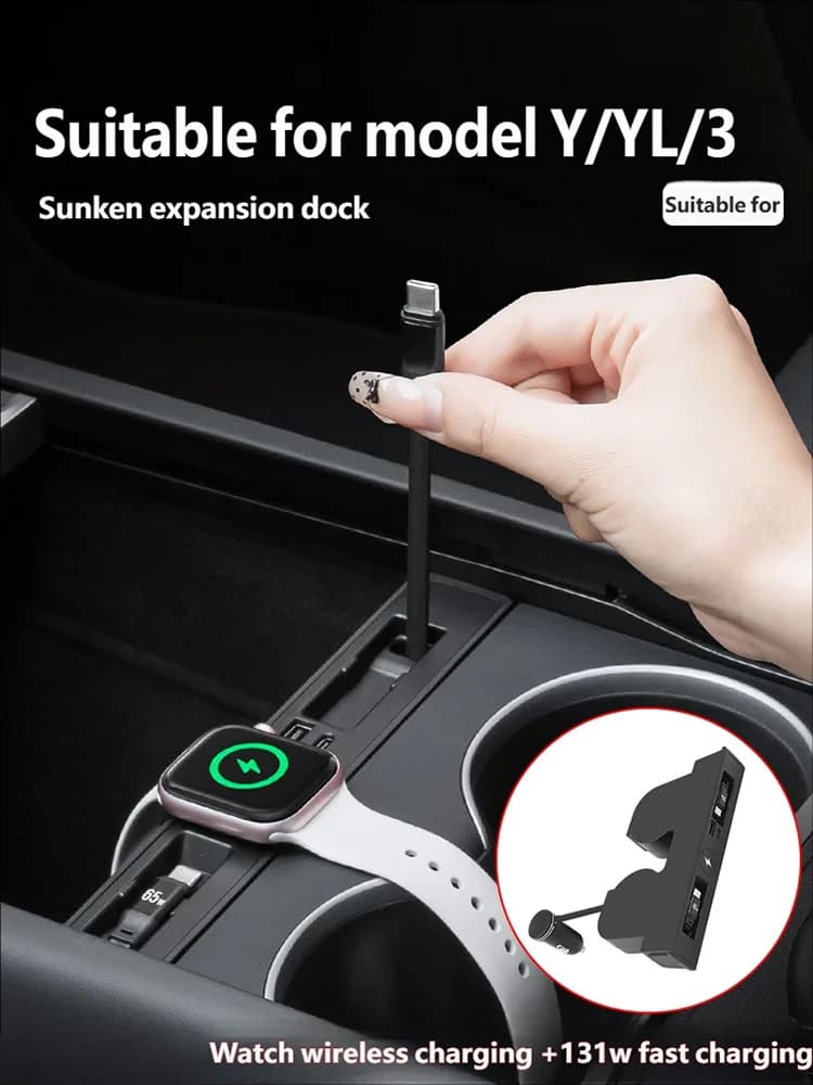 Per Tesla Model Y 3 Juniper, Stazione di Ricarica Retrattile per Console Centrale Model YL, Hub USB per Ricarica Rapida Highland