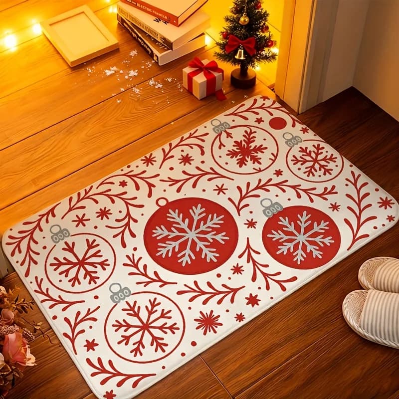 Red Bauble Holly print door mat hallway indoor entry dining room Entry Door Rug Daily use Christmas Gift