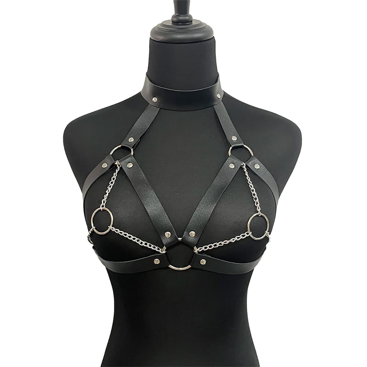 Women's Bondage Lingerie, Top Gothic Cort, Leather Bra, Sand Collar, Chain Belt, Body Accessories