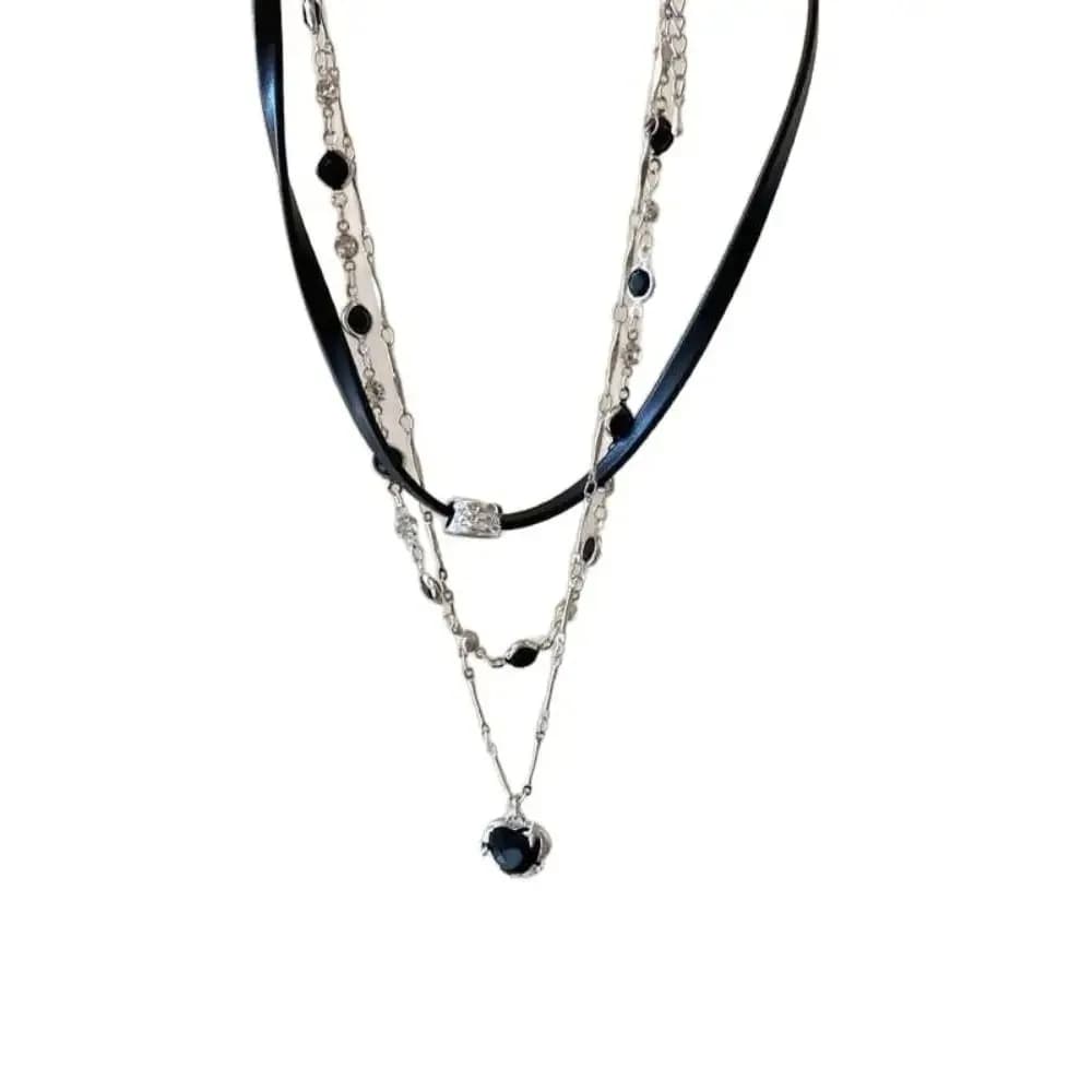 Fashion Light Luxury Multi Layered Necklace Exquisite Jewelry Collarbone Chain Black Leather Rope Chain Gift