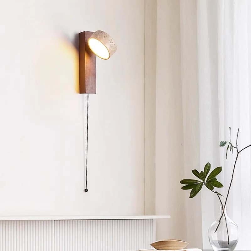 La lampada da parete per testiera della camera da letto con interruttore a filo può ruotare il vento crema di illuminazione retrò in legno massello wabi-sabi medievale francese