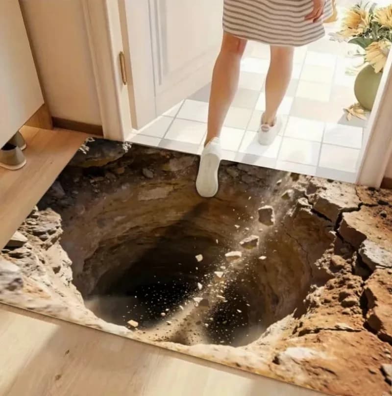 Funny Prank Realistic 3D Broken Earth Deep Hole Floor Door Entrance Mats Indoor Kitchen Bath Doormat Living Room Carpet Rug
