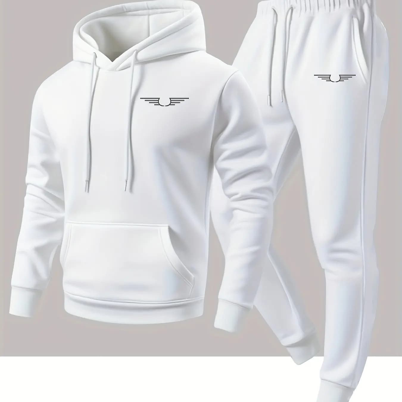 2026 Men 2Pcs Tracksuit Wing Graphic Print Hoodie Set Long Sleeve Hooded Sweatshirt Jogger Pants Casual Sports Suit Daily Outfit