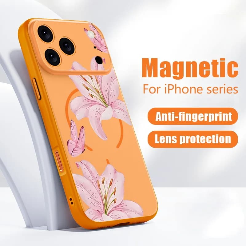 Custodia con motivo floreale per iPhone 17 Pro Max, compatibile con iPhone 16 15 14 13 Pro Max, magnetica per MagSafe, ibrida TPU+PC, cover opaca