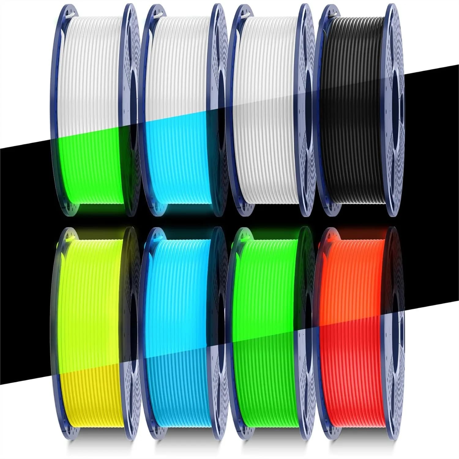 Filamento PLA Luminoso al Buio 1.75mm, Confezione con 8 Bobine da 250g Ciascuna, Filamento PLA per Stampante 3D con Avvolgimento Ordinato, Dimensionale