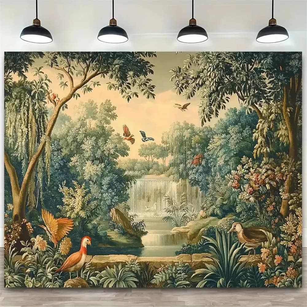 Realistic Jungle Waterfall Backdrop Tapestry Forest Wall Hanging Polyester Home Decor for Party Studio Room