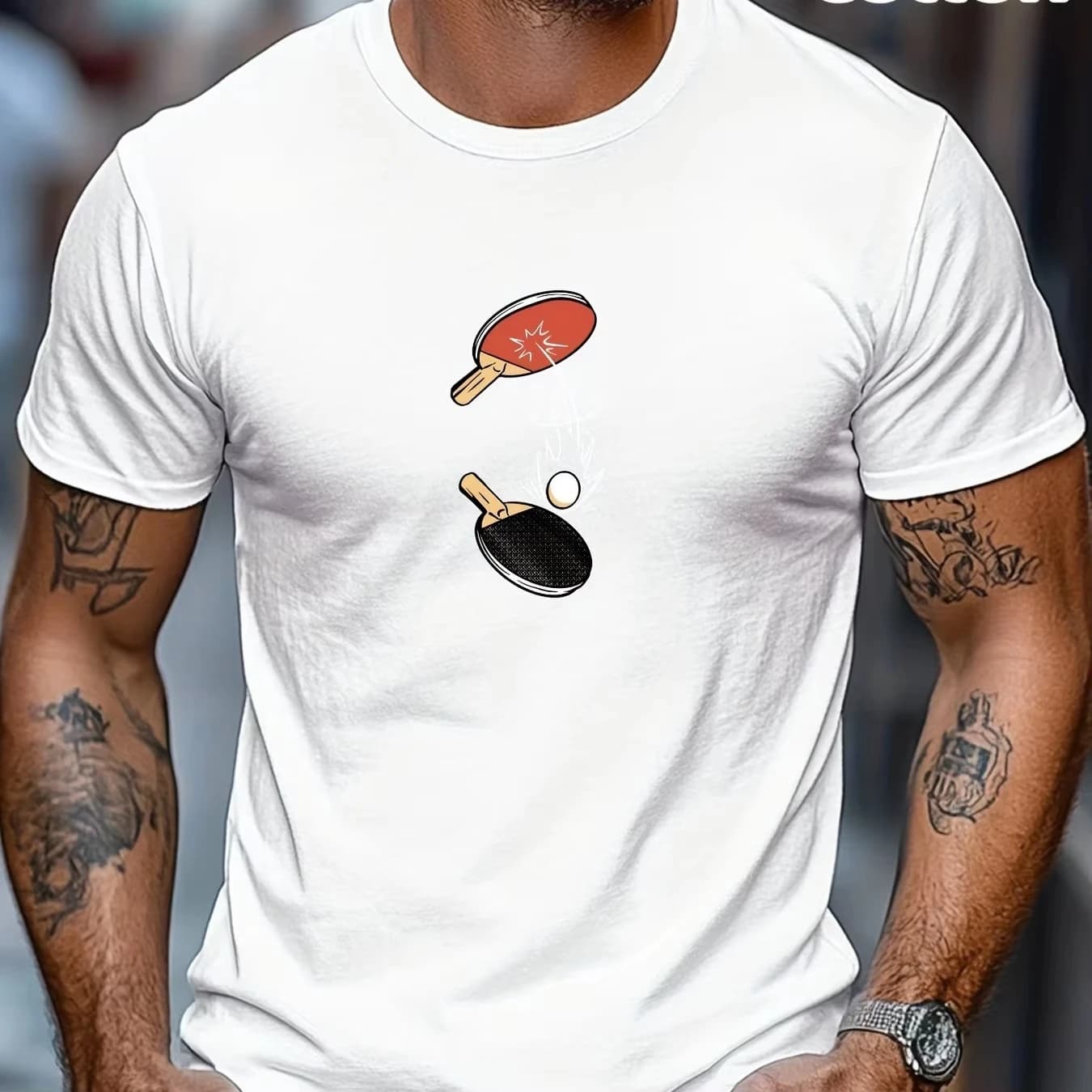 Men's casual t-shirt in cotton with ping pong design crew neck short sleeve breathable summer t-shirt men's clothing