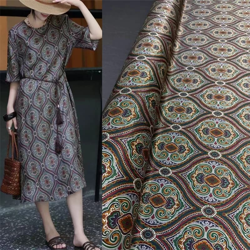 European Arabic Style Printed Summer Fashion Elastic Satin Clothing Material High-end Dress Handmade Accessories Silk Fabric