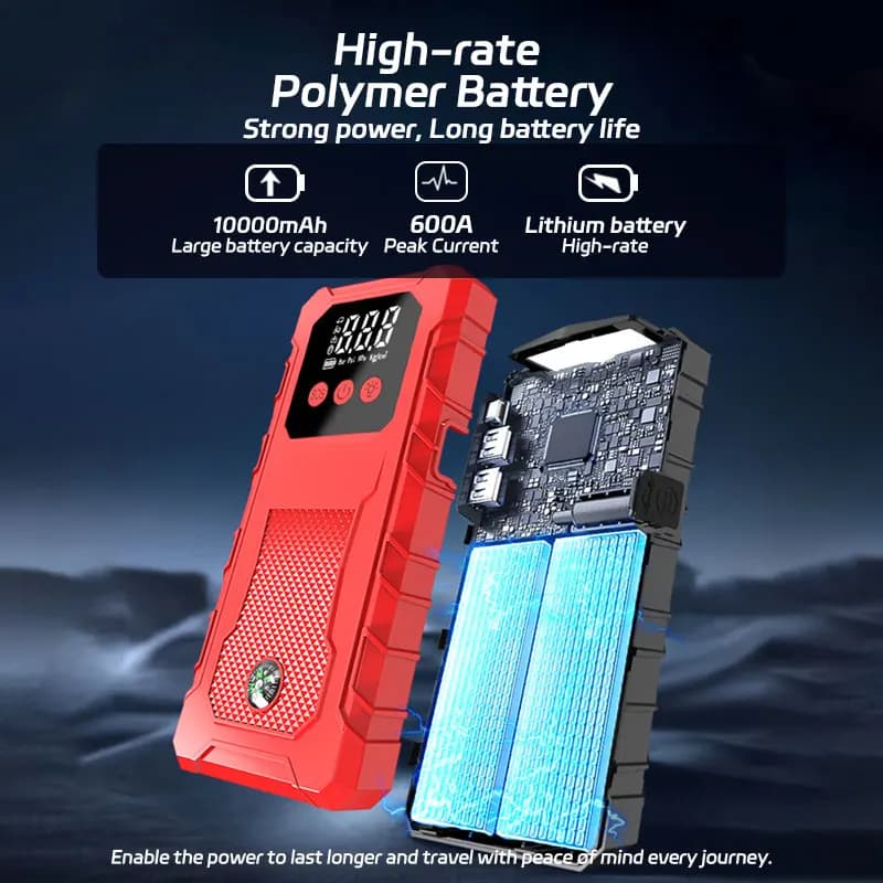 Avviatore d'Emergenza per Auto 150W, Power Bank DC, Booster Batteria 12V con Morsetti Intelligenti, Schermo LED e Caricatore per Telefono