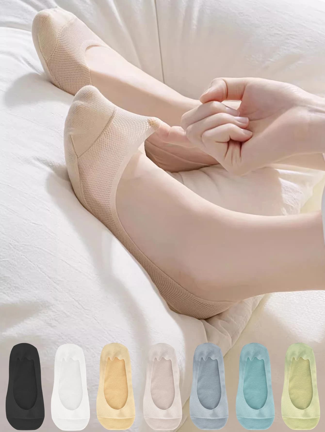 5 pairs of summer invisible mesh boat socks for woman, breathable, ice silk, soft, elasticized, anti-slip, thin, casual, low-cut