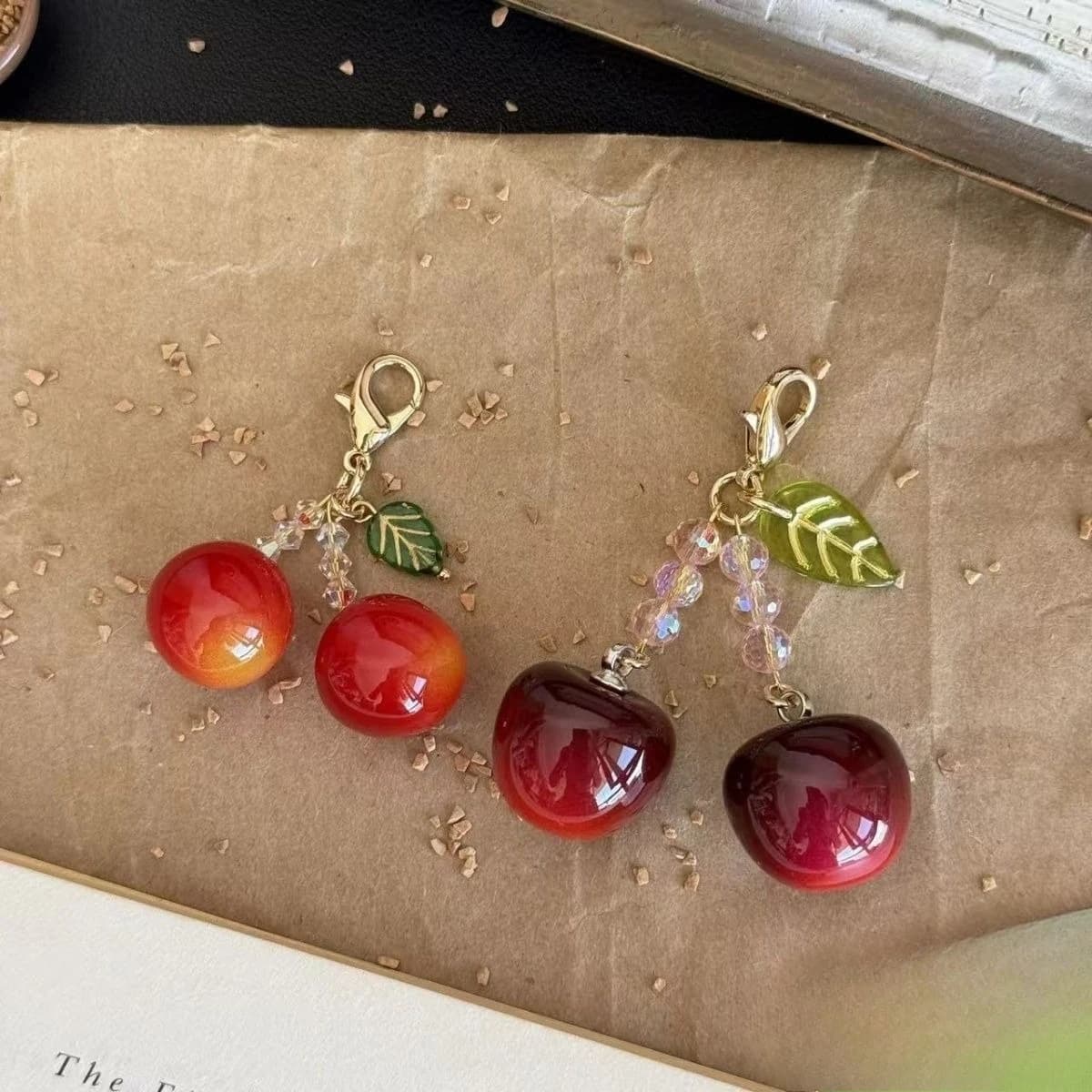 Original Handmade Sweet Cherry Zipper Pull Charm Cute Bag Pendant Phone Chain Planner Notebook Hanging Ornament For Women