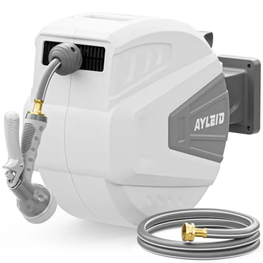 Avvolgitubo da Giardino a Parete Retrattile 1/2 pollice x 100 piedi con Ugello Spruzzatore a 9 Funzioni, Sistema di Blocco/Retorno Lento per Qualsiasi Lunghezza 180°