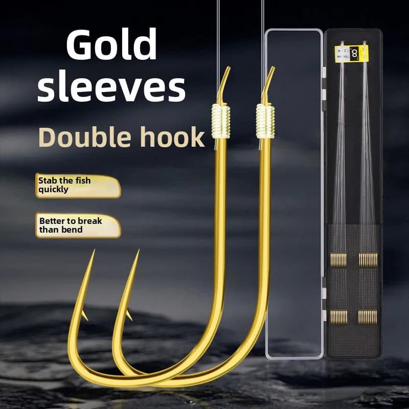 10 Boxes * 20 Fishing hooks Double with Golden Sleeve, Ami with Fast Attack Ardill, High Strength, Fishing Equipment