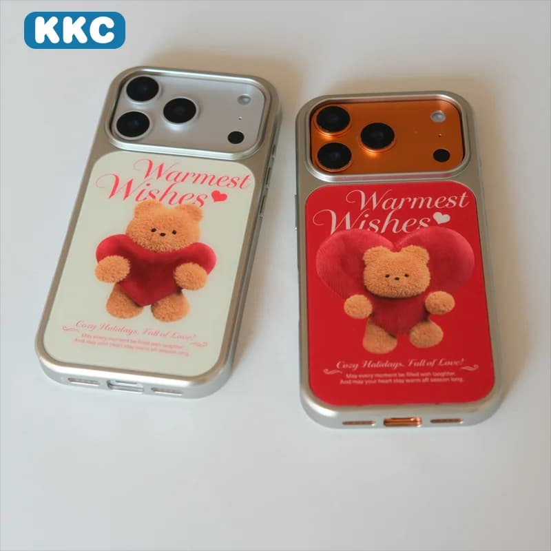 Nuova custodia anti-caduta in resina epossidica opaca a forma di orsetto rosso INS Korea Edge per iPhone XR/11/12/13/14/15/16/17 ProMax