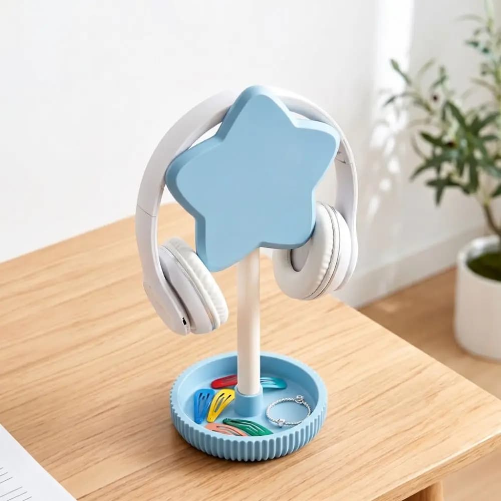 Star Headphone Stand Necklace Organizer 3D Printed Desktop Storage Stand Colorful Hair Scrunchie Holder Earphone Hanger