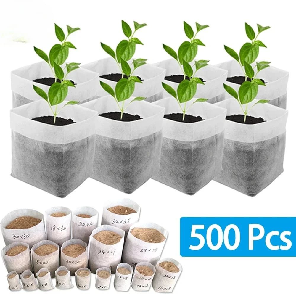 100-500 pieces biodegradable nursery bags, plant cultivation bags in nonwoven fabric, seed sowing bags, flower pots, accessories and home garden tools
