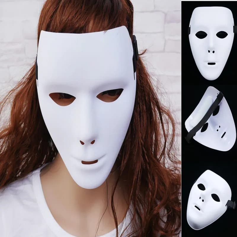 Halloween PVC White Face Mask Hip-hop Men's and Women's Dance Eyemasks Party Cosplay Costume Wedding Decoration Prop