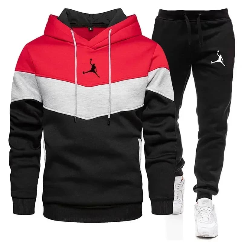 Men's Casual Sports Set for Autumn and Winter + Pants, Sporty Set with Patchwork, Fashion Casual Fitness Set for Men