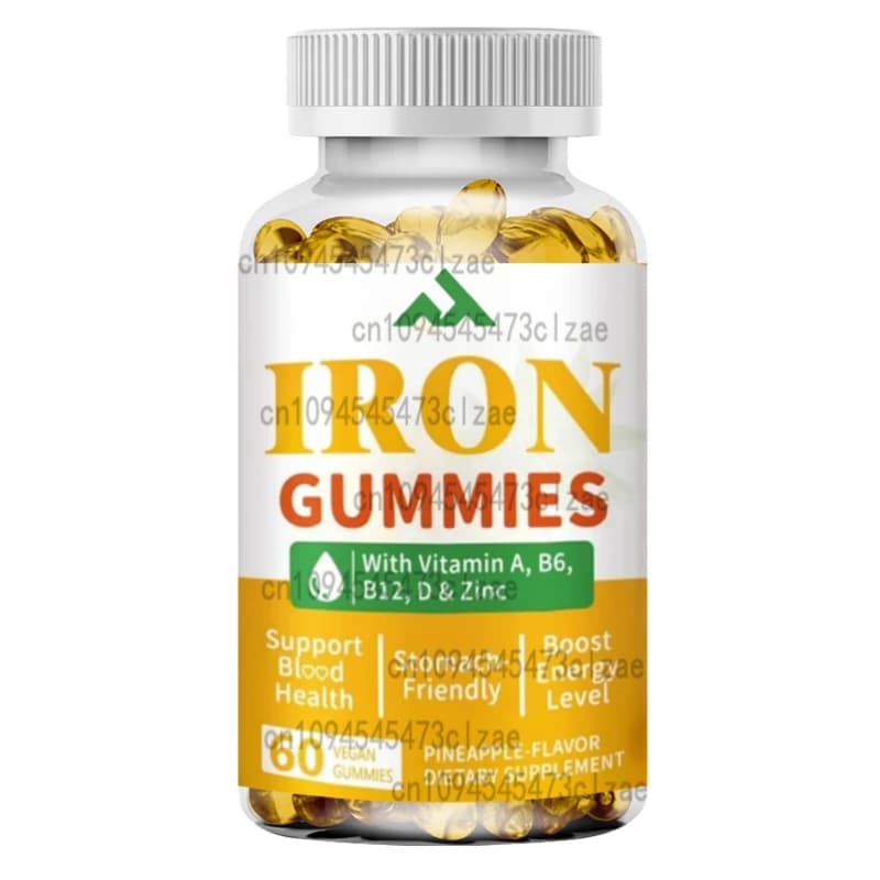 Caramelle gommose di ferro - Integratori di ferro vegetariani contenenti vitamina B12 C、Zinco, folla senza zucchero, sapore di ananas, 60 capsule