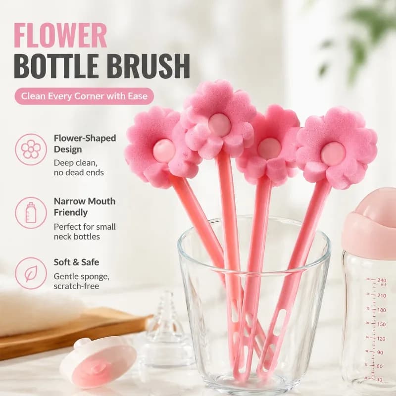 Flower Shape Bottle Brush, Narrow Mouth Bottle Cleaning Brush, Small Bottle Cleaner
