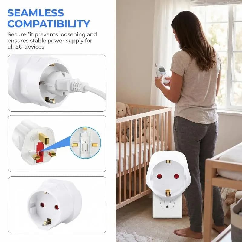 Adattatore Multifunzionale da Presa Europea a UK, 250V 13A con Fusibile, Convertitore di Corrente Universale a 2 Pin per Viaggi