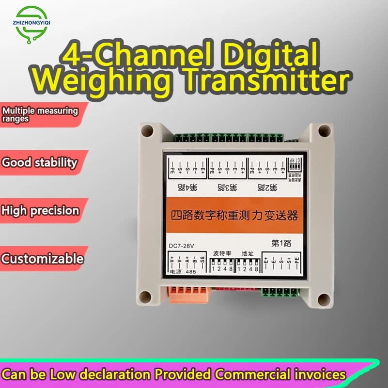BENGBUZZYQ Trasmettitore digitale a celle di carico multicanale 4 ingressi RS485 Modbus RTU Modulo convertitore sensore estensimetro 10-28VDC