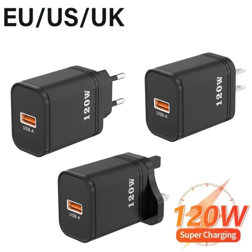 Caricatore USB Universale 120W, Ricarica Rapida, Adattatore di Alimentazione Super Veloce, Quick Charge 3.0, Spina EU/US/UK, Caricatore da Viaggio USB