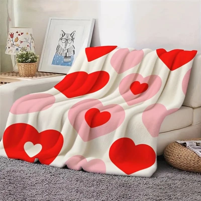 Coperta da tiro con motivo a cuore rosso rosa, accogliente coperta di flanella morbida, regalo per la decorazione della casa di San Valentino per divano letto
