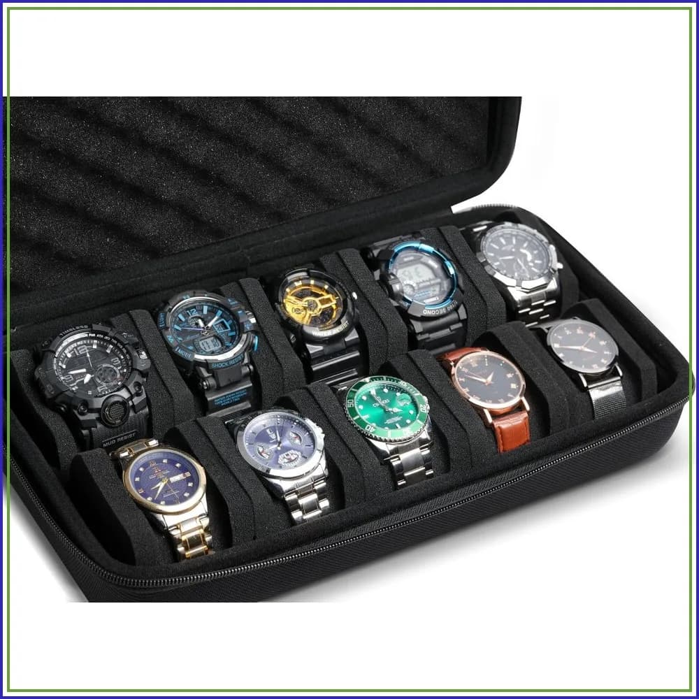 10-Slot Watch Travel Case, Portable Hard Storage Box with Soft Foam Inserts