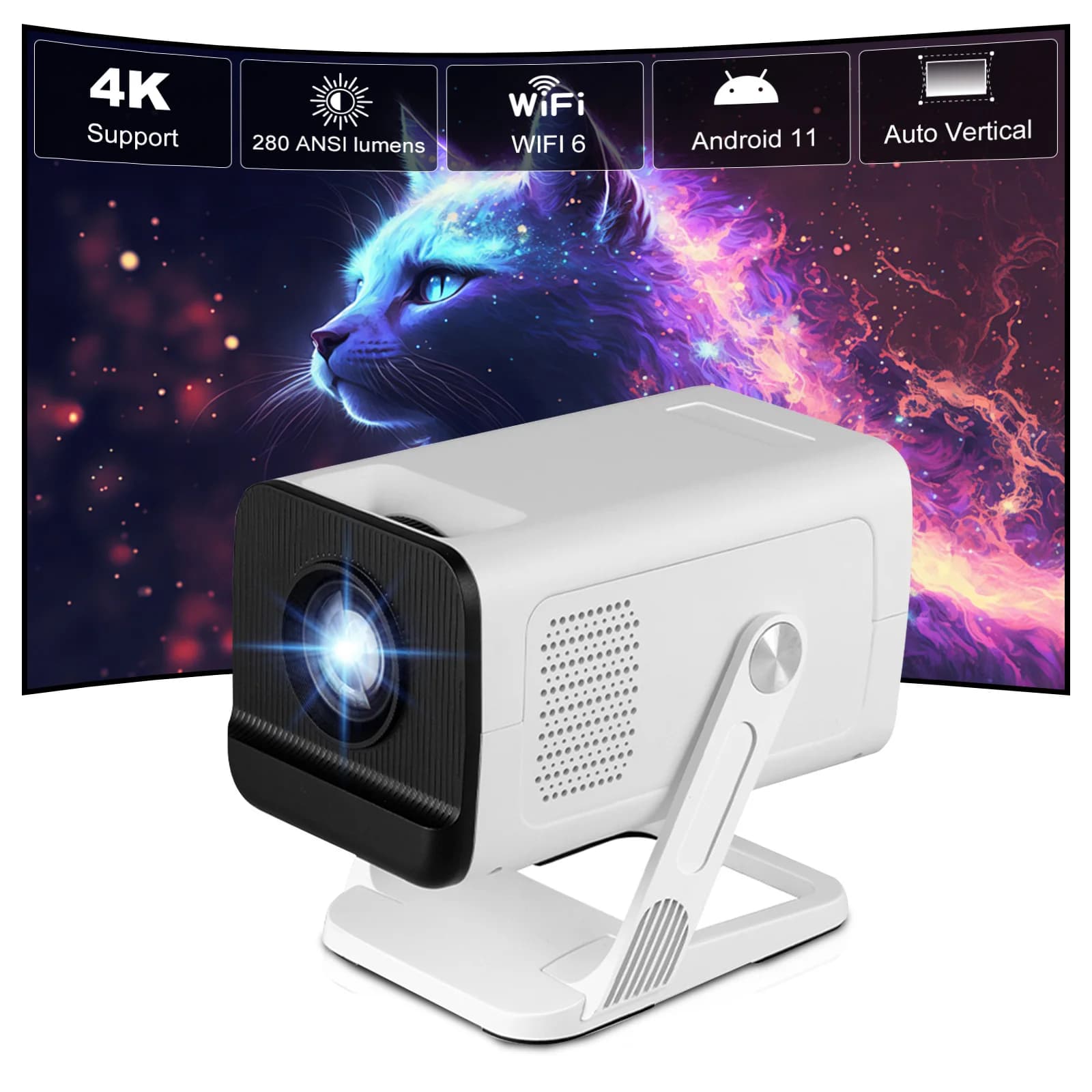 Salange Mini Proiettore Portatile 4K WiFi6 BT5.4 Android 11 Proiettore Nativo 720P Video 280Ansi Smart Home Theater Proiettore Cinema