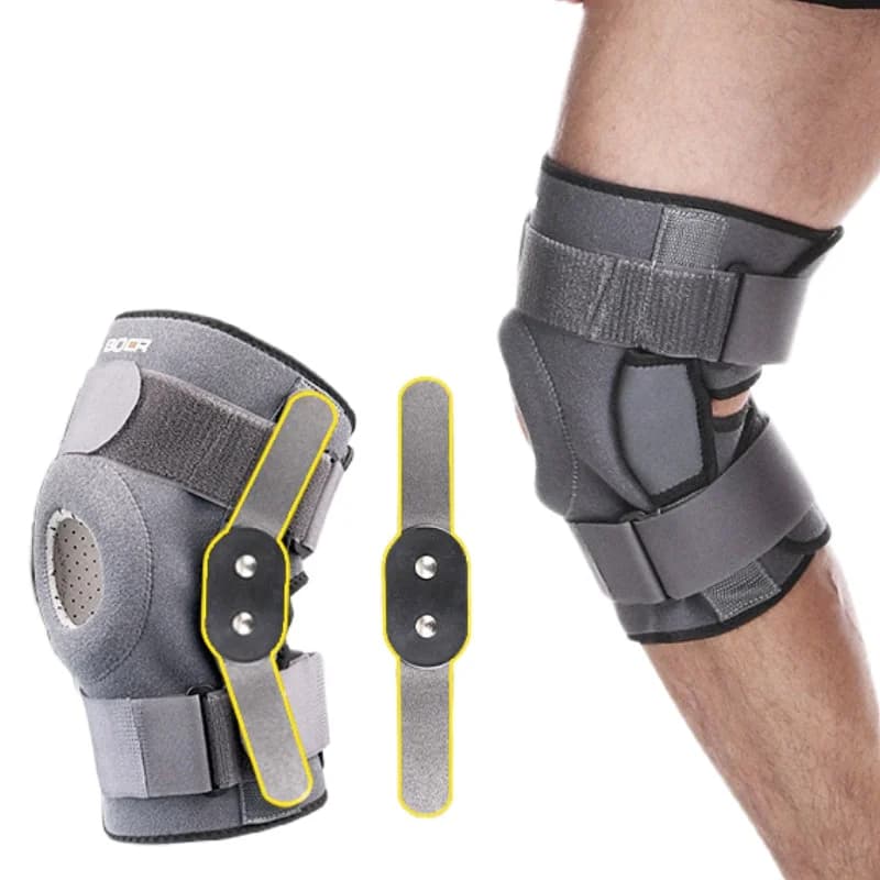 Ginocchiera incernierata Supporto per ginocchio rotuleo aperto con doppi stabilizzatori laterali in metallo per strappo di menisco, artrite, sollievo dal dolore al tendine