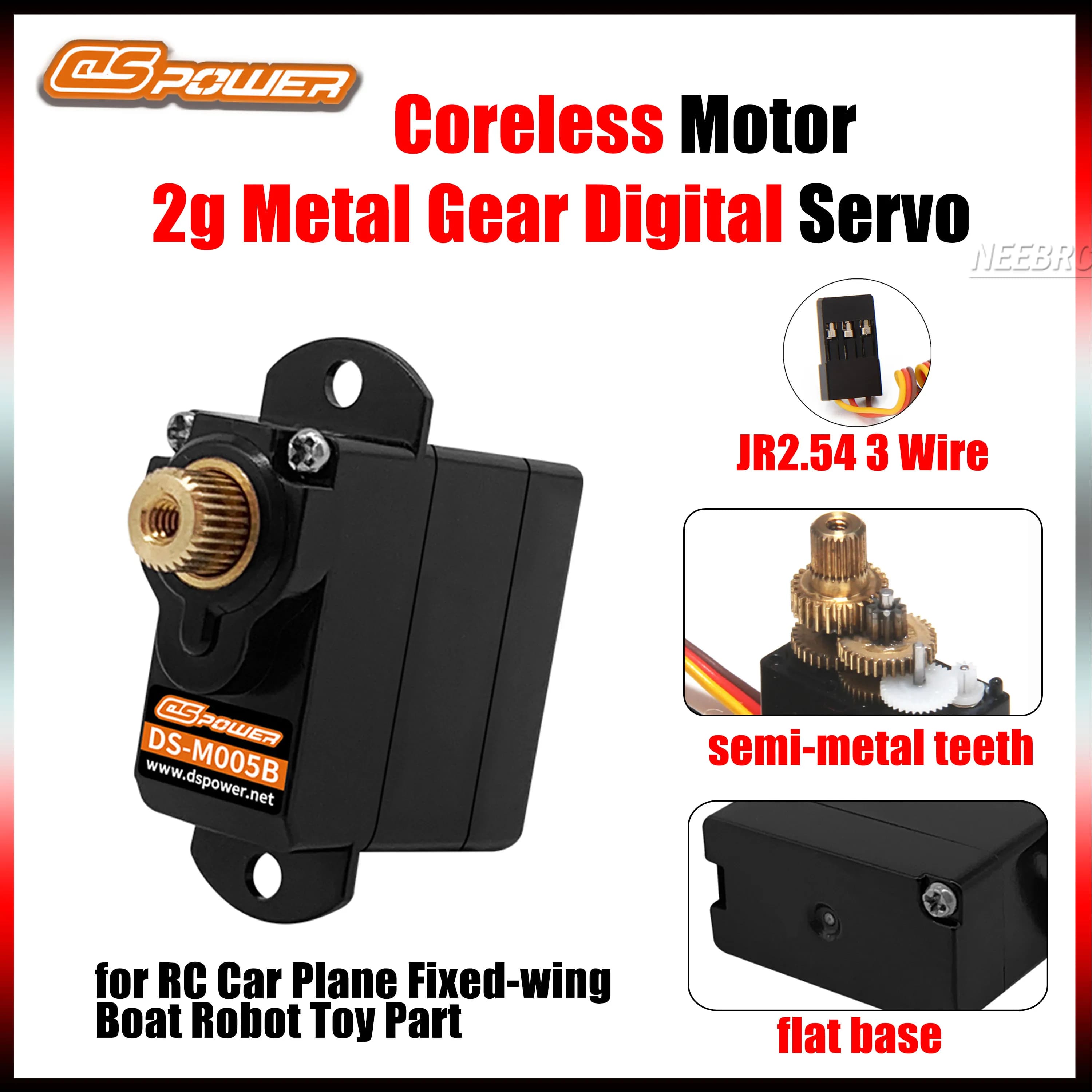 Servo Digitale DSPOWER 2G Micro con Ingranaggi Semi-Metallici, Motore Coreless con Base Piatta per Auto RC, Aerei, Elicotteri, Barche e Robot