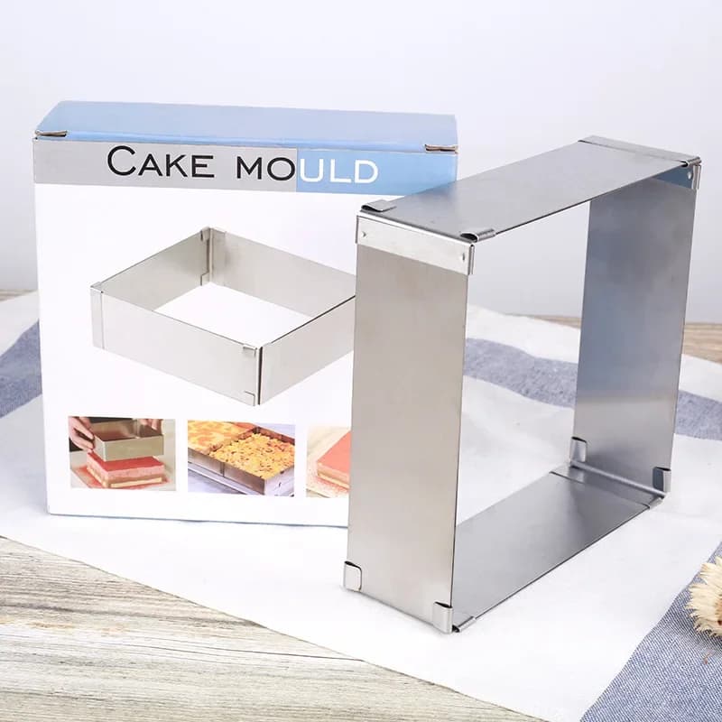 Stampo per torta con anello per mousse quadrato lungo attivo telescopico regolabile in acciaio inossidabile da 1 pezzo