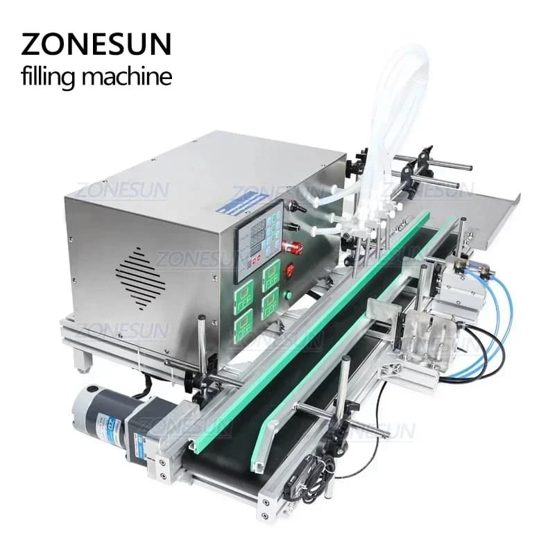 ZONESUN Automatic Diaphragm Pump Liquid Filling Machine 4000ml/min Superfast Desktop Conveyor Filler for Perfume Water Bottle