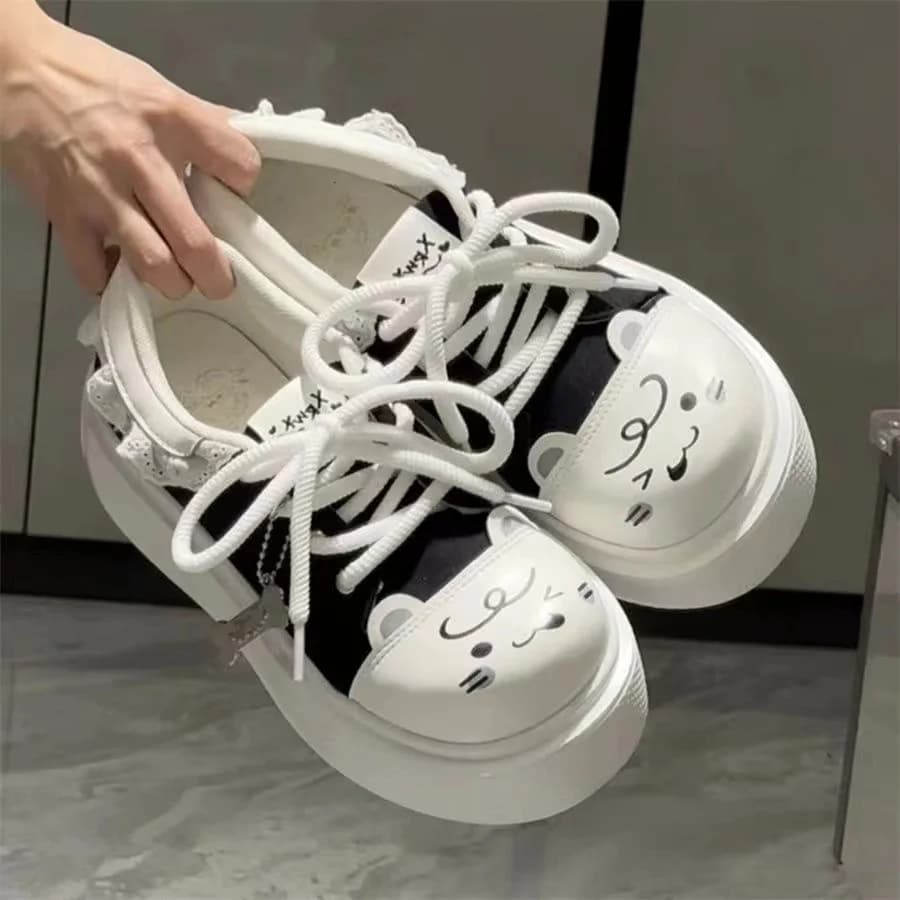 Lolita Style Canvas Sneakers Women's School System Cute Soft Port Academy Single Shoes Low Top round Toe Elastic Closure