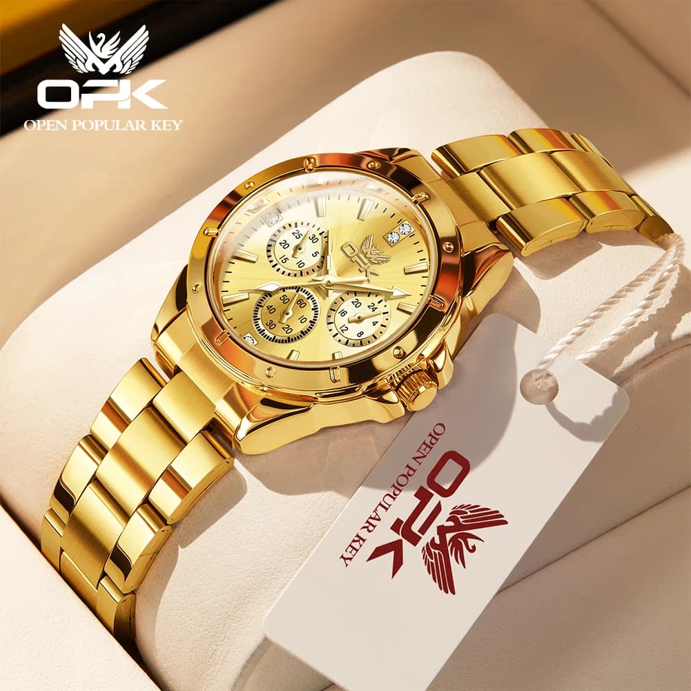 OPK 6001 Women's Wrist Watch Fashion Trends Stainless Steel Strap Waterproof Watches Fully Gold