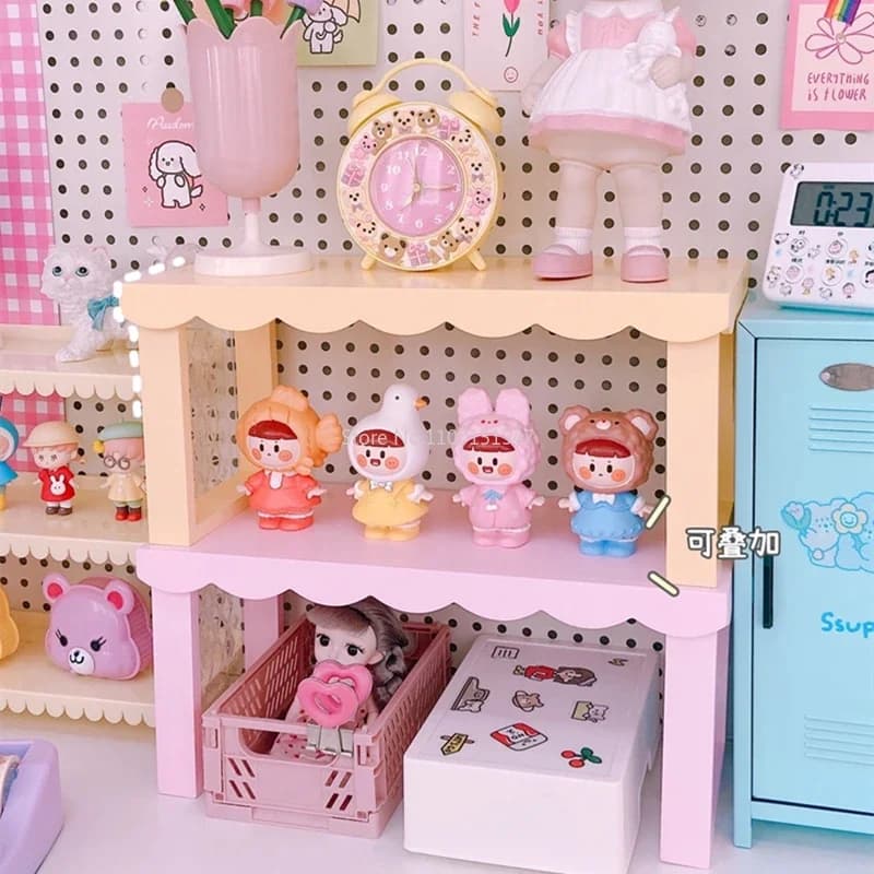 Ins Girl Heart Wooden Lace Rack Desktop Heightened Rack Portable Display Rack Home Decoration Storage Rack Desk Storage Shelf